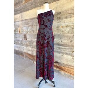 Arianna Rachel Kaye VTG 90s Velvet Floral Burnout Maxi Dress 8 Black Red Fairy